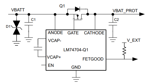 アプリケーション回路図 - Texas Instruments LM74704Q1EVM 評価モジュール